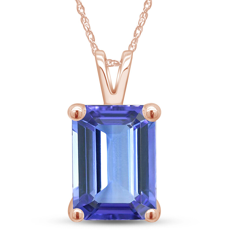 Emerald-Cut Tanzanite Pendant in 14K Rose Gold