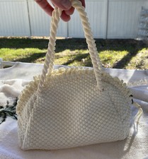 Women 1950 s Braided Wht/Ivory Domed Purse Retractable From 0 to 1 to 2 Handles