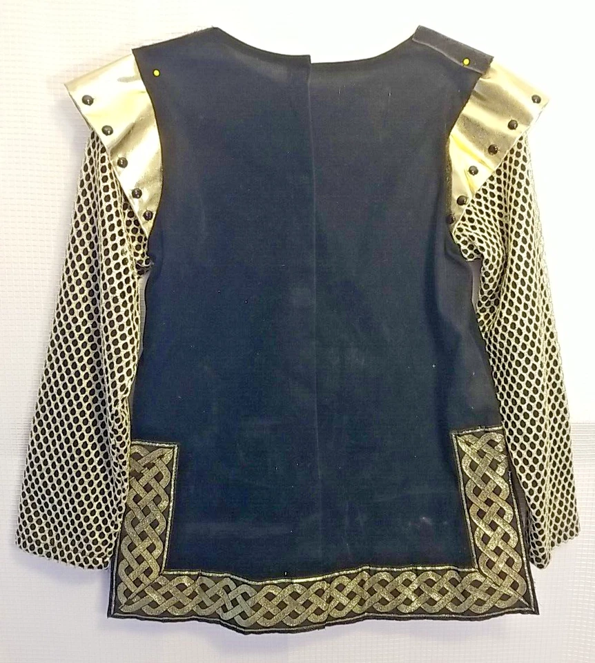 Disfraz de Caballero Dragón Dorado RENACIMIENTO TALLA 8 Camisa Terciopelo Negro Cadena Correo Capucha Foto 4 de 4