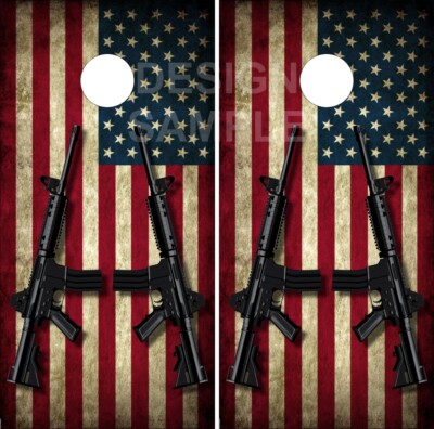 AR 15 Gun Flag Cornhole Wrap Bag Toss Skin Decal Sticker 