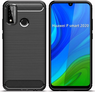 For HUAWEI P SMART 2019 CARBON FIBER SHOCKPROOF CASE BLACK HEAVY DUTY COVER