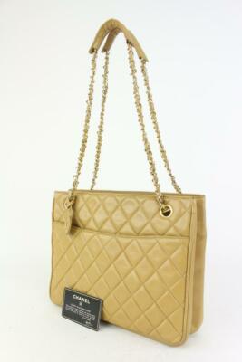 Chanel Beige Quilted Lambskin ShopperTote Chain Bag