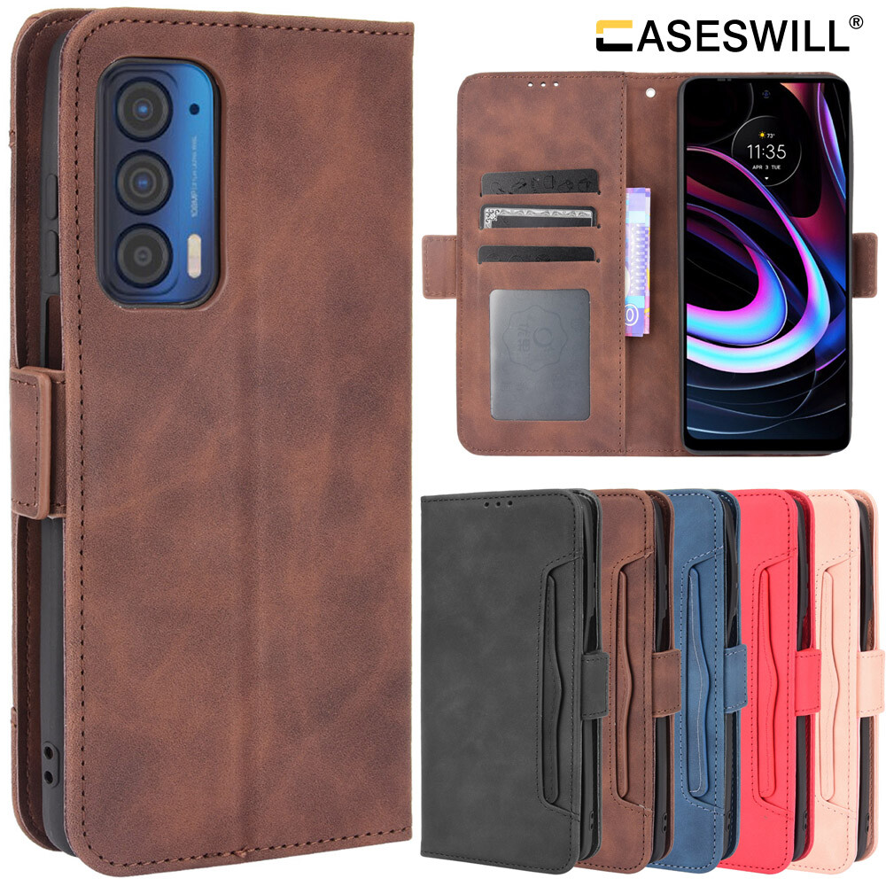 Leather Wallet Flip Case With Card Holder For Motorola Edge 5G UW + Screen Protector 7 thumbnail image