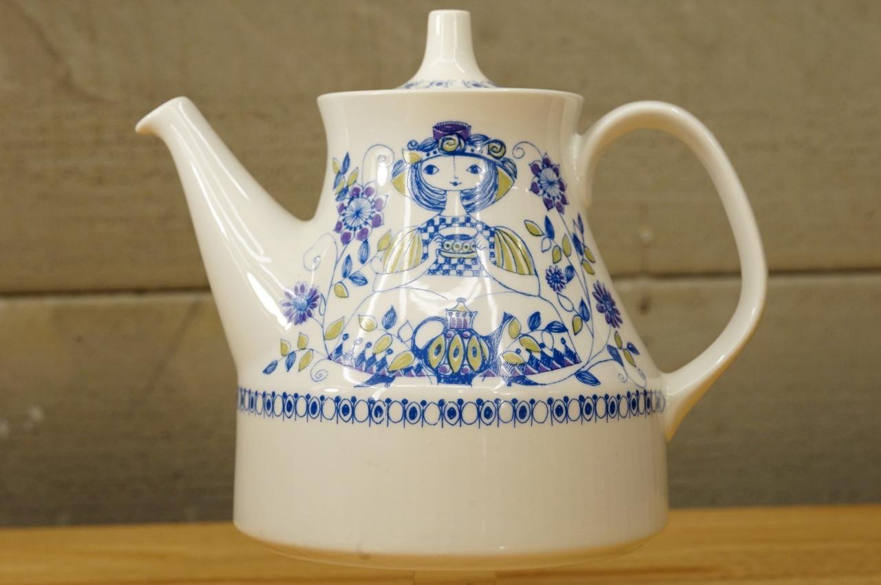 Mid Century Modern MCM Vintage Teapot Figgjo Flint Norway Lotte Blue Flowers