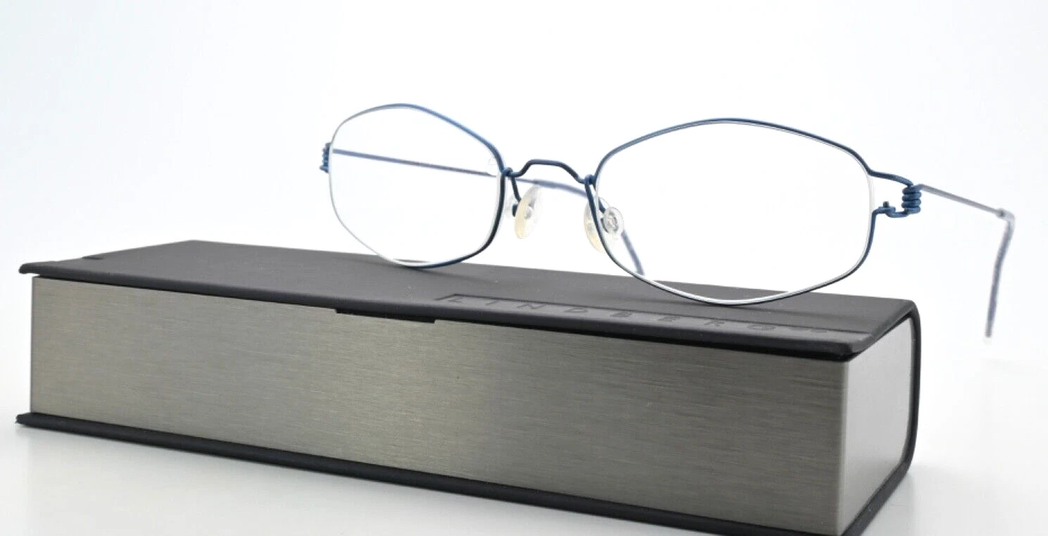 Lindberg Glasses Frame PORTUS Metallic Blue Satin Angular Air Titanium Rim