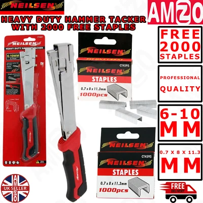 NEILSEN Heavy Duty Upholstery Hammer Stapler with 2000 Staples – Carpet Insulation Tool