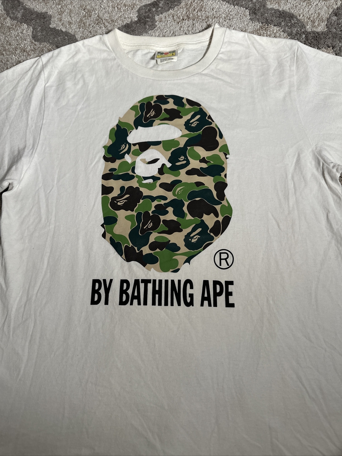 A BATHING APE (BAPE) Camicia mimetica vintage da bagno scimmia bape mimetica punto singolo grande autentica L