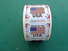 MADE IN THE USA Flag Adhesive Sticker 1 1/4" X 7/8" Paper Finish 500 Roll