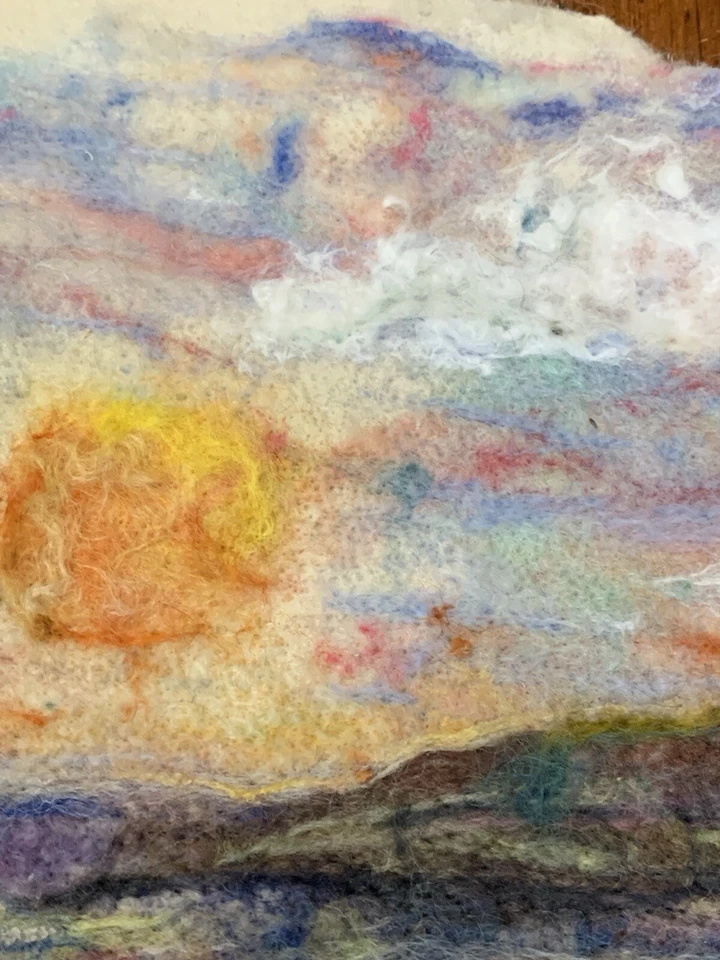 Vtg Tapestry Embroidered Needle Felting Wall Art Hanging Mountain Landscape Felt - Image 4 of 4