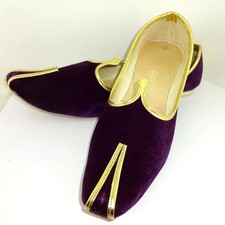 Men's Jutti Royal Purple Velvet Mojari Handmade Party Shoe India Style Punjabi