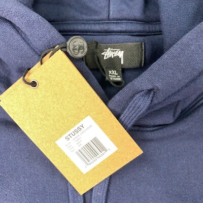 Stussy Stock Logo Hoodie Mens XXL Navy Sweatshirt Embroidered NWT