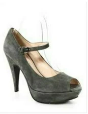GASTONE LUCIOLI GRAY SUEDE PEEP TOE MARY JANE PLATFORM PUMPS SZ 38 8