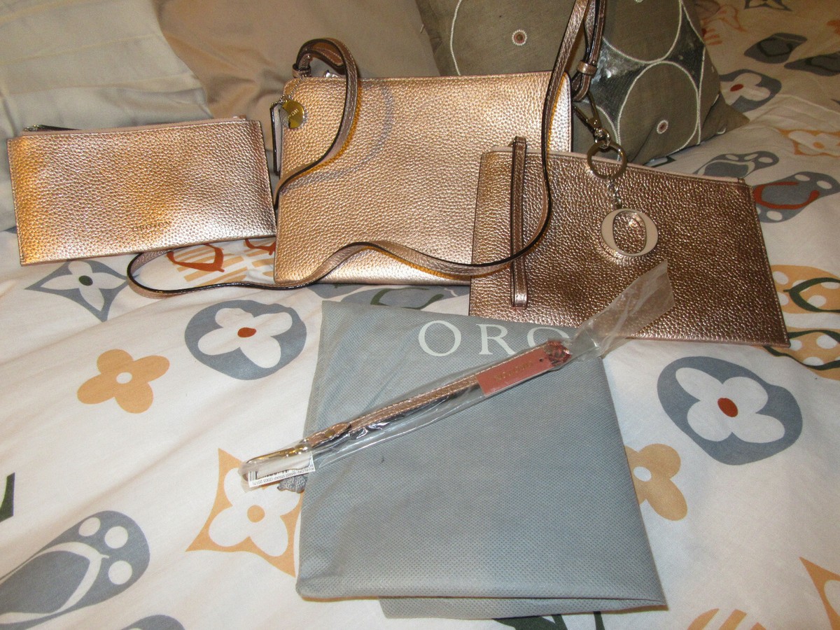 Oroton shoulder bag x set rose gold leather pouch n wallet