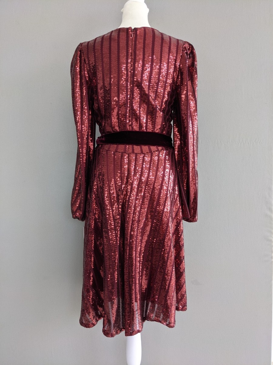 nanette lepore red sequin dress Nanette Lepore Size 8 Long Sleeves Sequin Dress Red Knee Length V-Neck NWT $188
