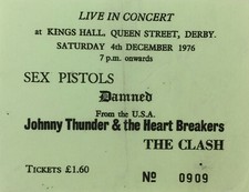 THE SEX PISTOLS / DAMNED / CLASH Derby Concert Ticket 1976 - 6"x4" reprint