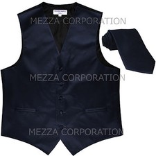 New Men's Vesuvio Napoli Tuxedo Vest Waistcoat Necktie prom wedding Navy blue