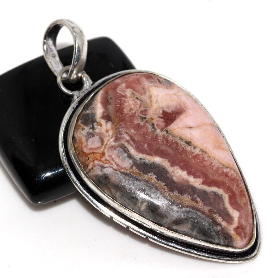Pyrite Rhodochrosite Gemstone Pendant Handmade 2.3 Inch JW