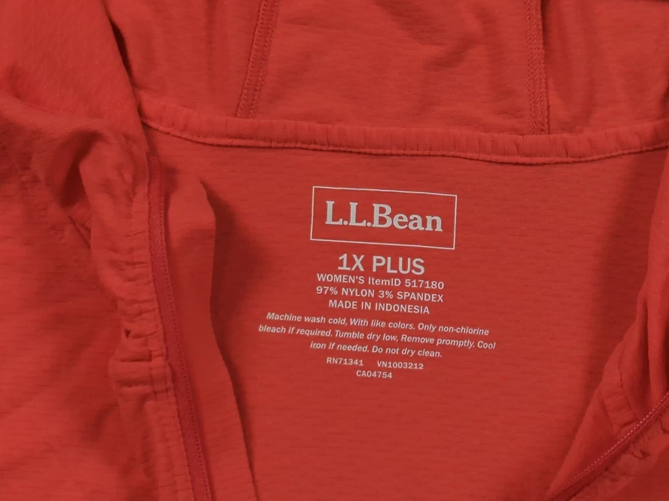 LL Bean Cover Up Womens 1X Orange Sand Beach Hooded Tunic 1/4 Zip Pockets - Image 3 of 4