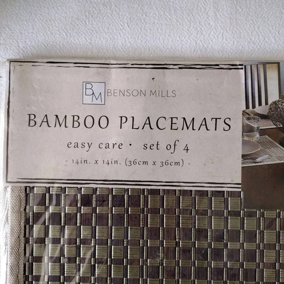 Benson Mills Checkered  Bamboo Placemat Square  14" x 14"  Set of 4 Boho Stylish - Image 2 of 4
