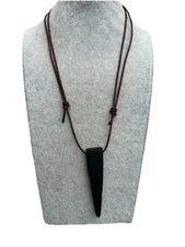 Irish Bog Oak Pendant Handcrafted Cord Necklace Celtic Ancient Dark Wood Gift