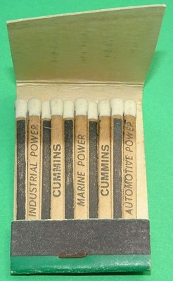 CUMMINS ENGINES Printed Stick Front-Strike Matchbook Full - Bald Cover (Green)