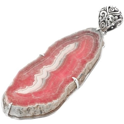 925 Silber seltener Rhodochrosit Tropfstein Scheibe Sterling Anhänger, 3''