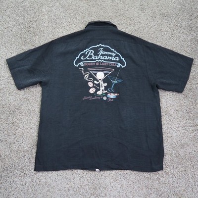 Tommy Bahama Shirt Mens Medium Black Silk Bogey Last Call Camp Embroidered Golf