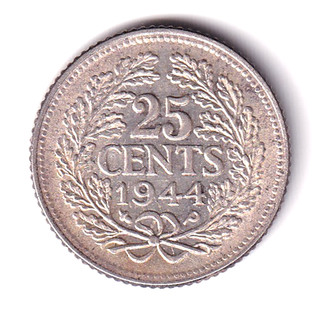 Niederlande 25 Cents 1944P Silber!