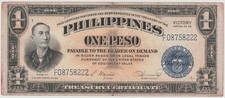Philippines 1 Peso Banknote 1944 Choice Very Fine Condition Pick#94 "Mabini"
