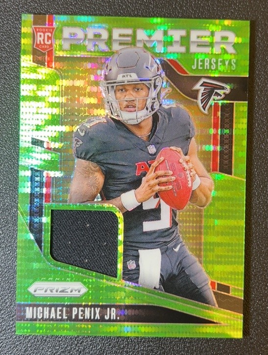 Michael Penix Jr. 2024 Panini Prizm Premier Jerseys Neon Green Pulsar Prizm RC
