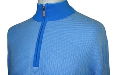 Bobby Jones Mens Quarter Zip Micro-V Knit Jumper - M - Sky Blue - Golf  Top