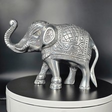 Elefant Deko Figur Aluminiumguss Silber Indisch Orientalisch Handarbeit 25 cm