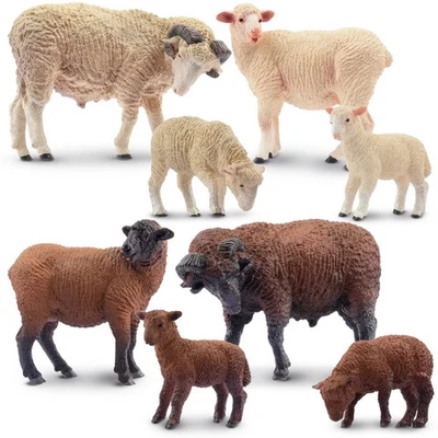 Toymany 8-pcs Merino Sheep Animal Figurine, Collectible Hand-painted Toy Set