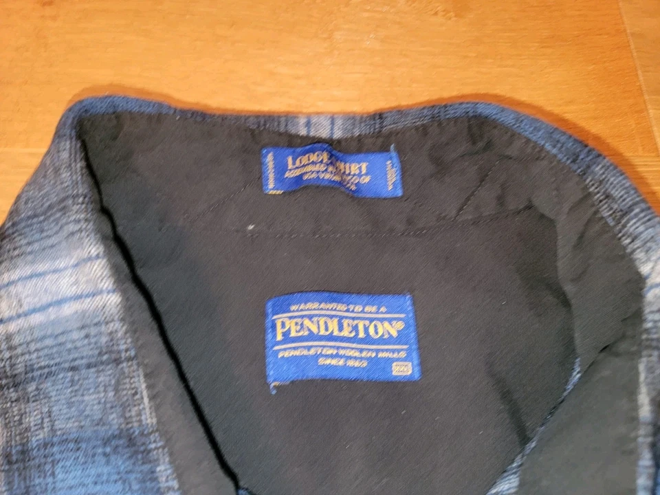 Pendleton LODGE Shirt Mens XXL Gray/Blue Plaid Virgin Wool Button Front  - Image 4 of 4