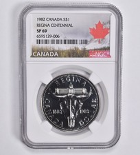 1982 Canada $1 Silver Dollar Regina Centenn. SP69 NGC Canada Label
