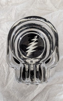 Grateful Dead Art Clear Glass Black Skull Ashtray Cool Trippy Psychedelic Teeth