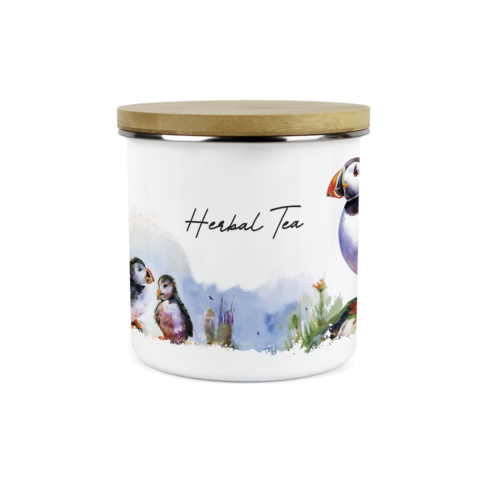 Puffins Herbal Tea Storage Canister - Coastal Sea Birds Kitchen Container Gifts