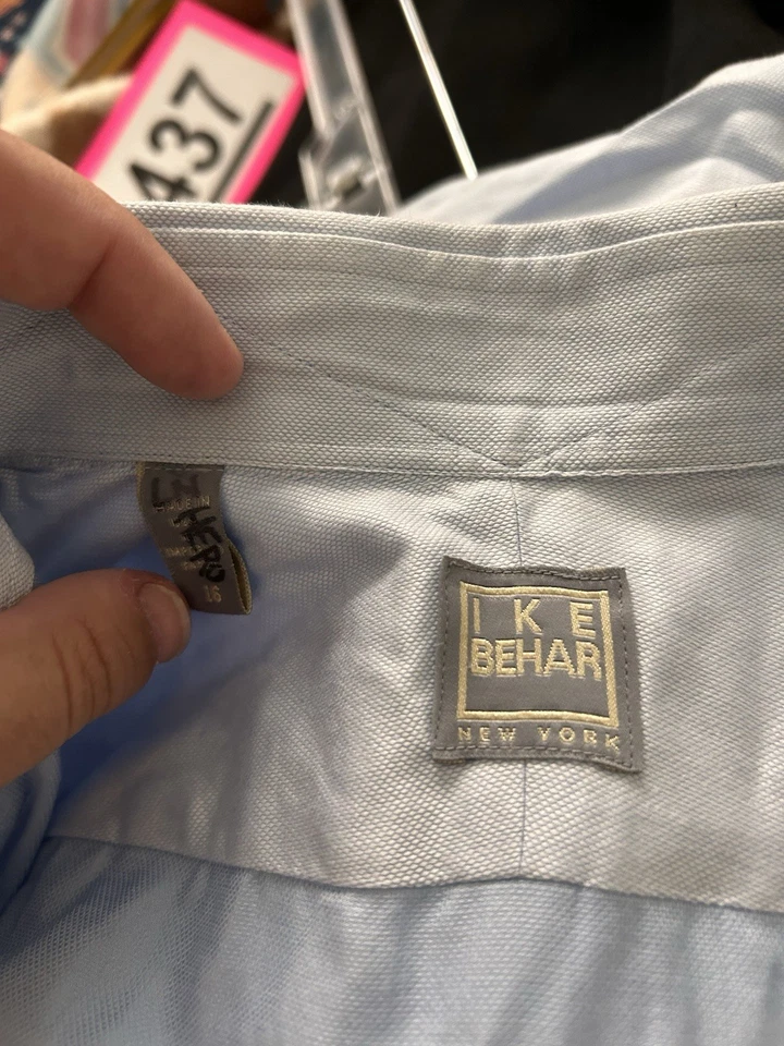 Set of 3 IKE BEHAR New York Light Blue Button Down Long Sleeve Casual Shirt 16 - Image 4 of 4