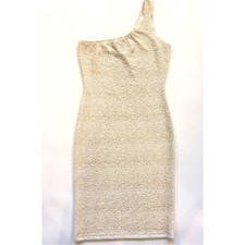 Body Central Women's One Shoulder Stretch Bodycon Mini Dress Beige Gold Medium