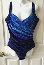 MIRACLESUIT Faux Wrap One Piece Black Blue Un...