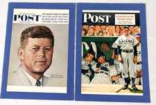Lot of 2 Norman Rockwell Prints Saturday Evening Post JFK / Chicago Cubs 4 x 6