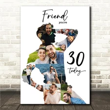 Photo Collage 30th Birthday Custom Gift For Friend 9-Photo Man Print Or Canvas