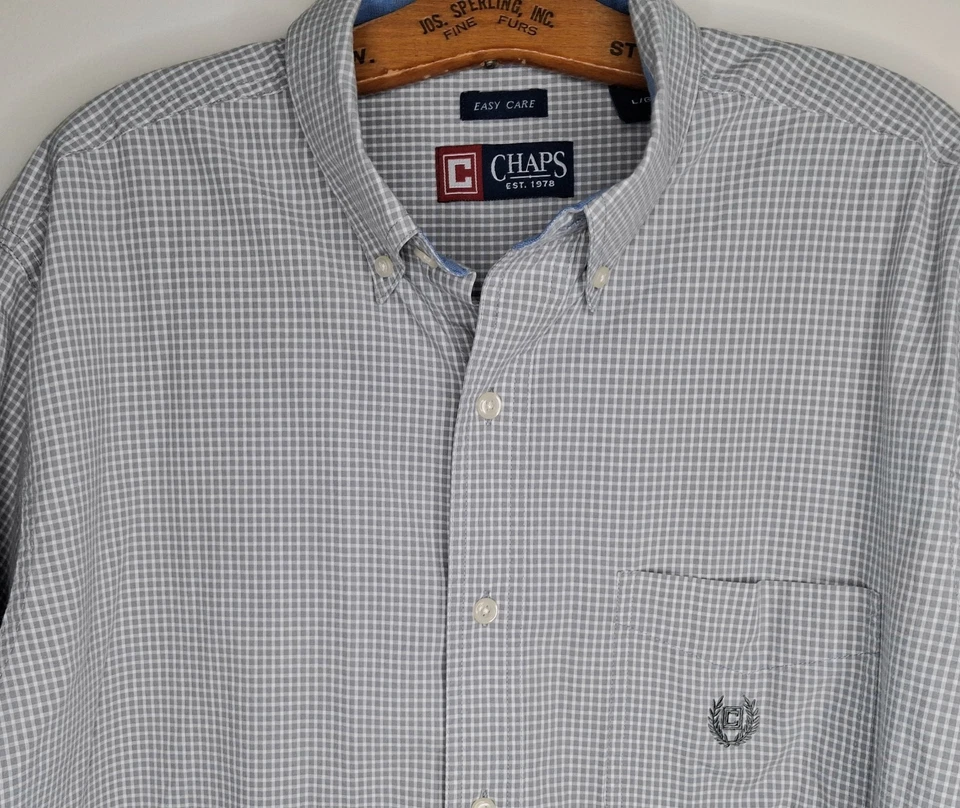 Chaps Gray White Plaid Shirt Size L - Image 3 of 4