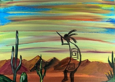 Dancing In The Desert 14x11  Acrylic Canvas South West Art Abstract