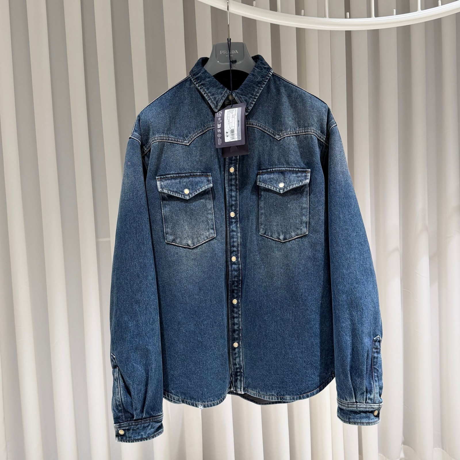 Prada Two Pocket Triangular Logo Denim Padding Ja… - image 3