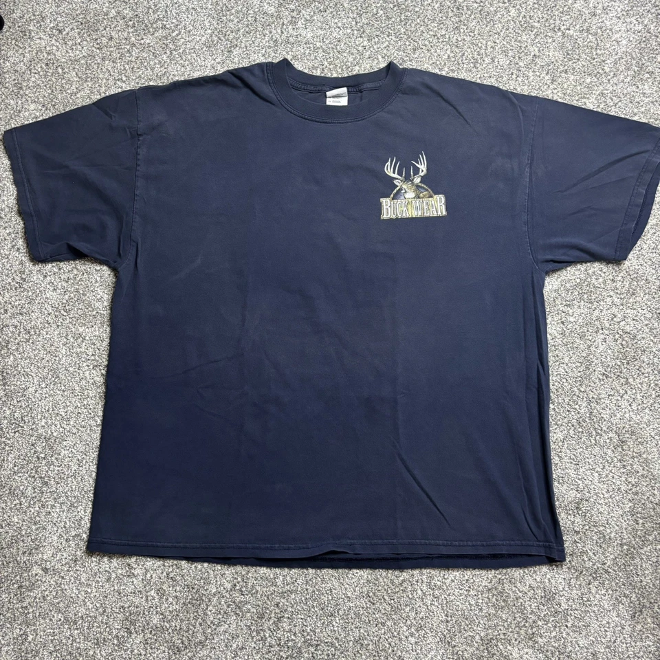 Vintage Buck Wear Hunting Shirt 2XL Short Sleeve Blue 2005 Beer Deer Camp - Image 2 of 4