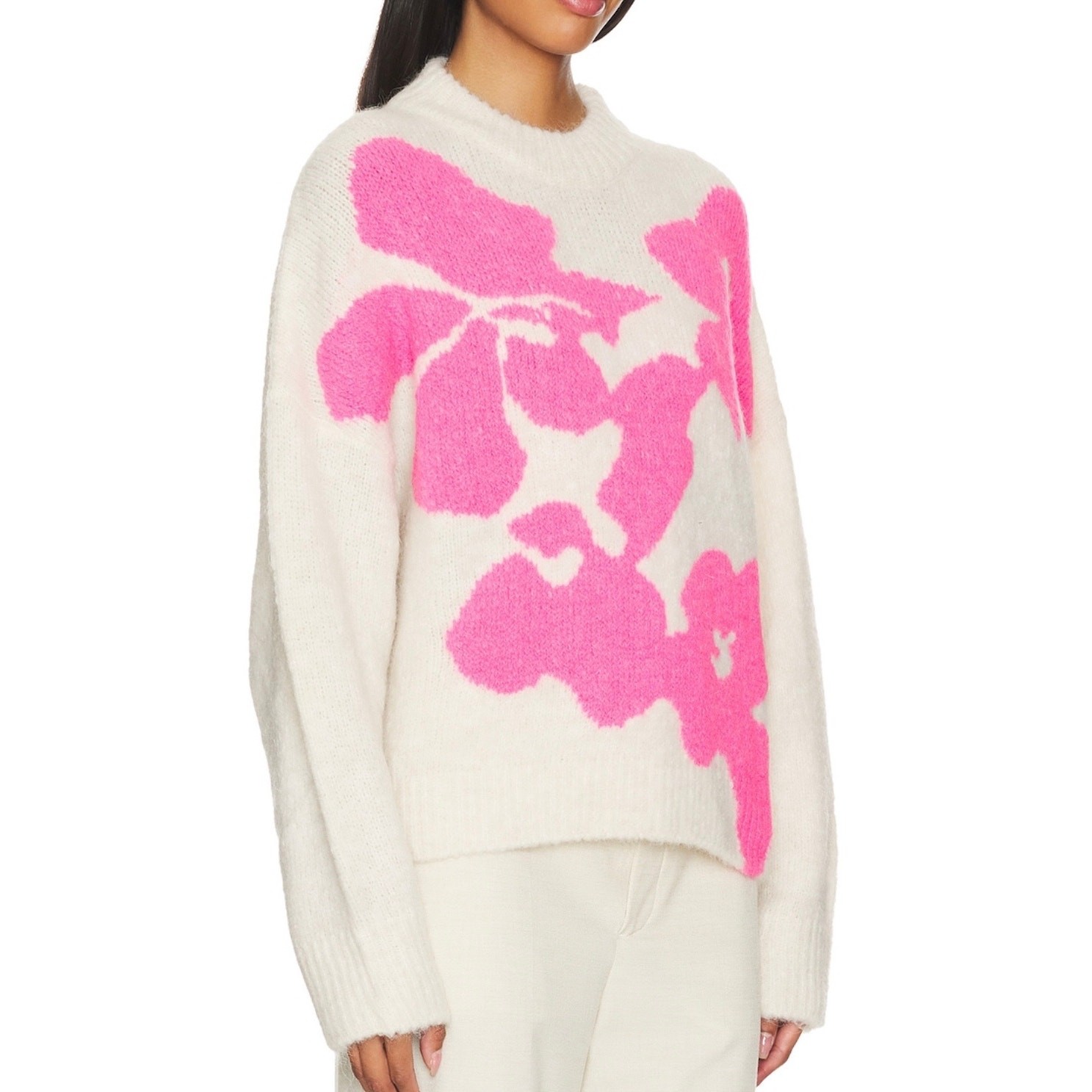 ESSENTIEL ANTWERP Garcon Jacquard Knitted Pullover Sweater Pink White Small S image 2
