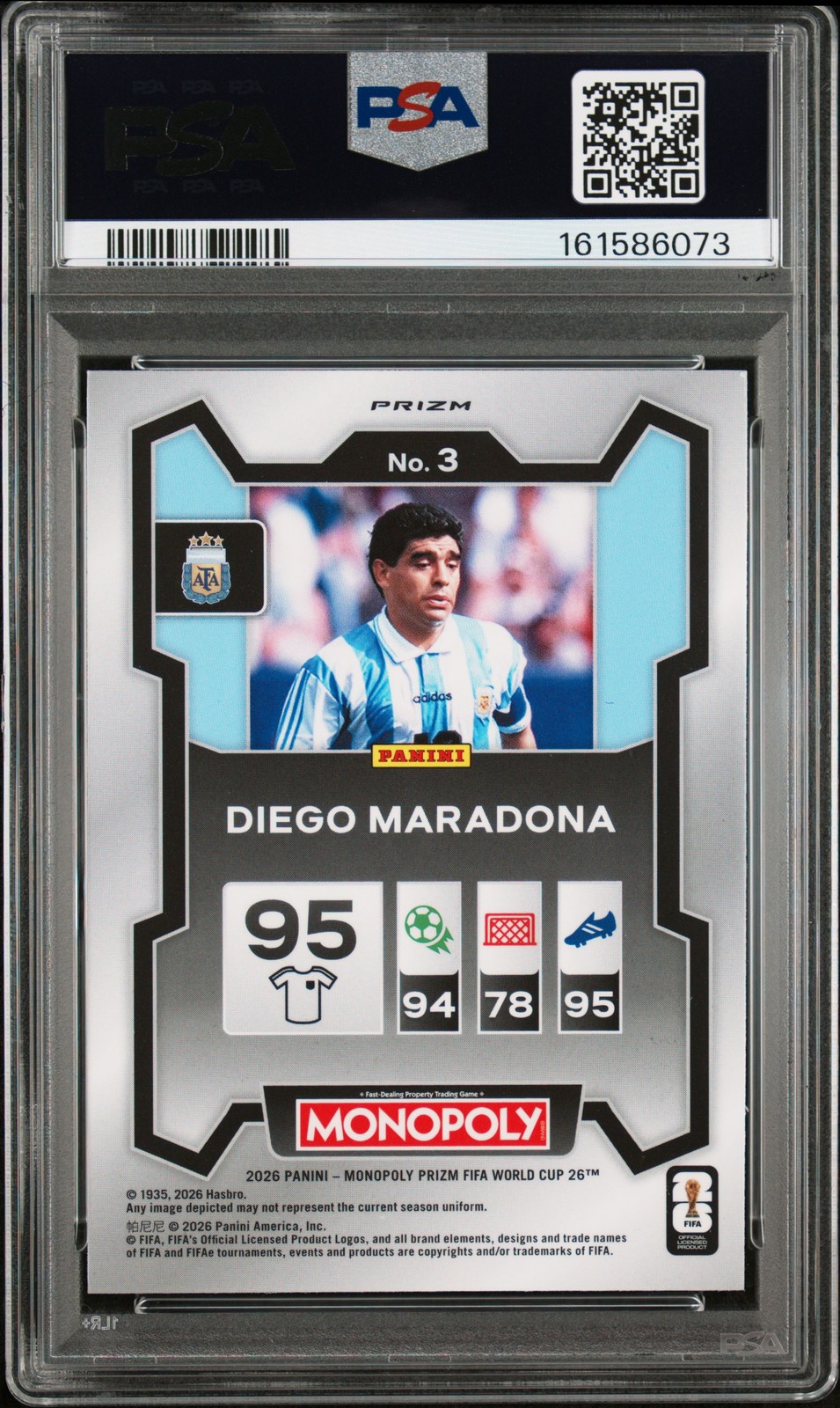 2026 PANINI PRIZM MONOPOLY FIFA WORLD CUP RED PRIZM #3 DIEGO MARADONA PSA 8 view 2