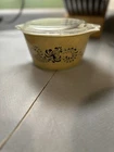 PYREX 1pt Yellow Floral Glass Round Casserole with Lid Vintage 1970s