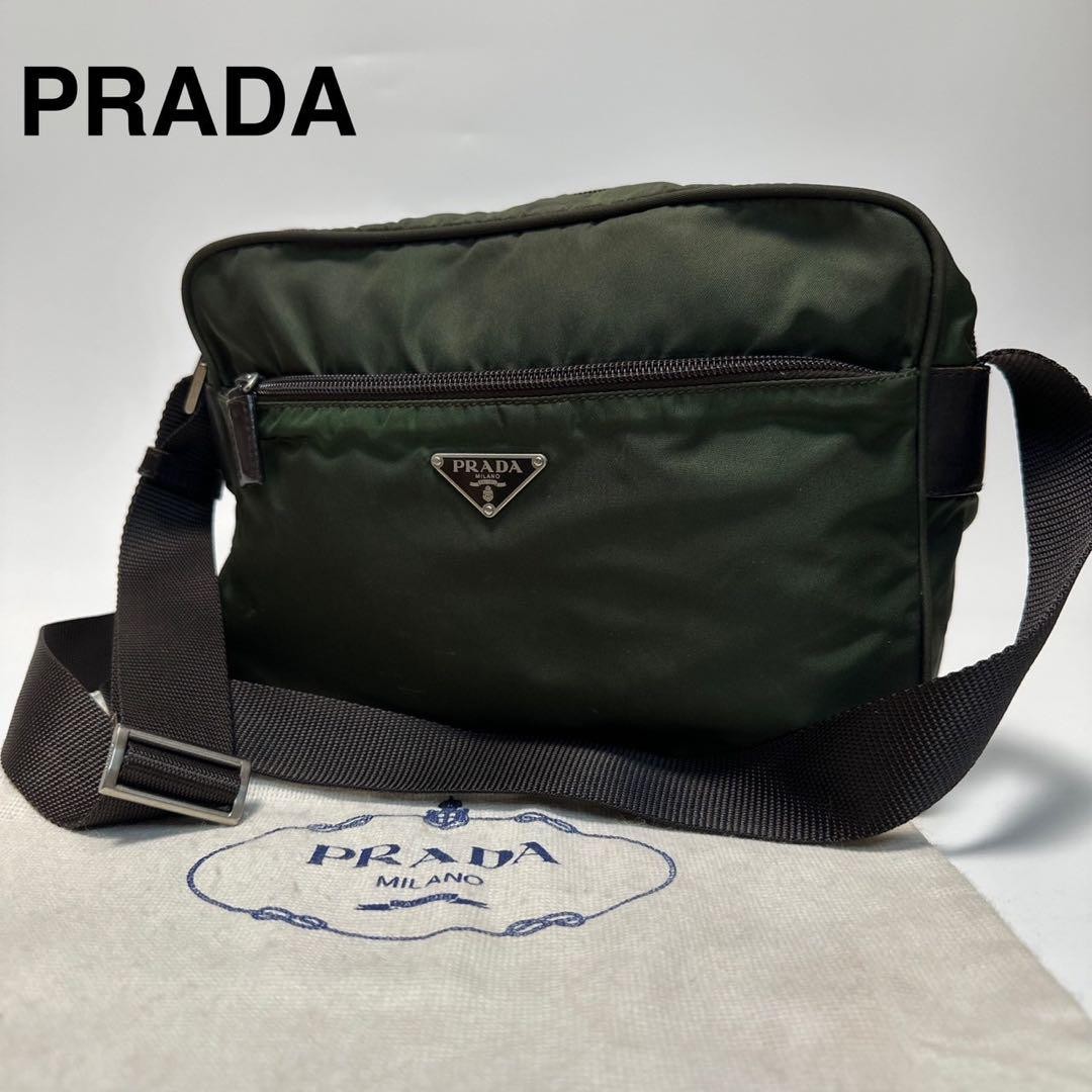 Prada Triangle Logo Nylon Leather Shoulder Camera Crossbody Bag